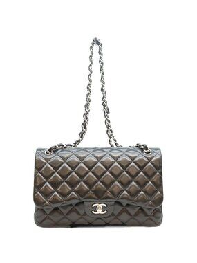 Chanel Black Lambskin Silver Double Flap Bag Maxi Quilted 30